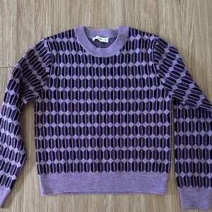 Mango Women’s Geometric Crewneck Sweater in Lavender and Black